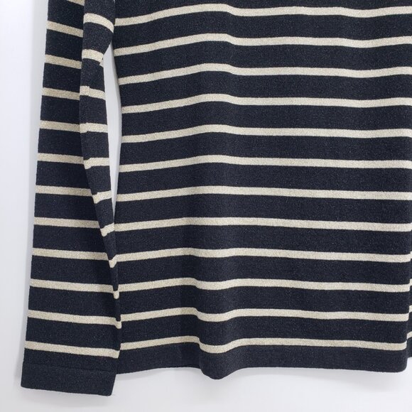 J McLaughlin Ginger Metallic Striped Crew Neck Sweater S Button Trim Black Gold - Picture 5 of 8